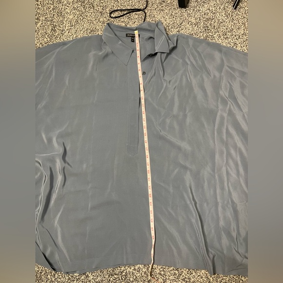 Lovely 100% SILK Eileen Fisher Gray Oversize Dolman Tunic Blouse Asymmetric XL - Picture 9 of 9